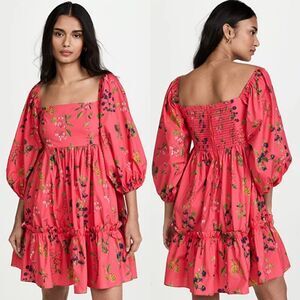 Cara Cara Botanical Blackberry Allover Coral Sip Sip Squareneck Mini Dress Sz L